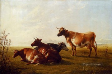 トーマス・シドニー・クーパー Painting - 牧草地の牛 農場の動物 牛 トーマス・シドニー・クーパー